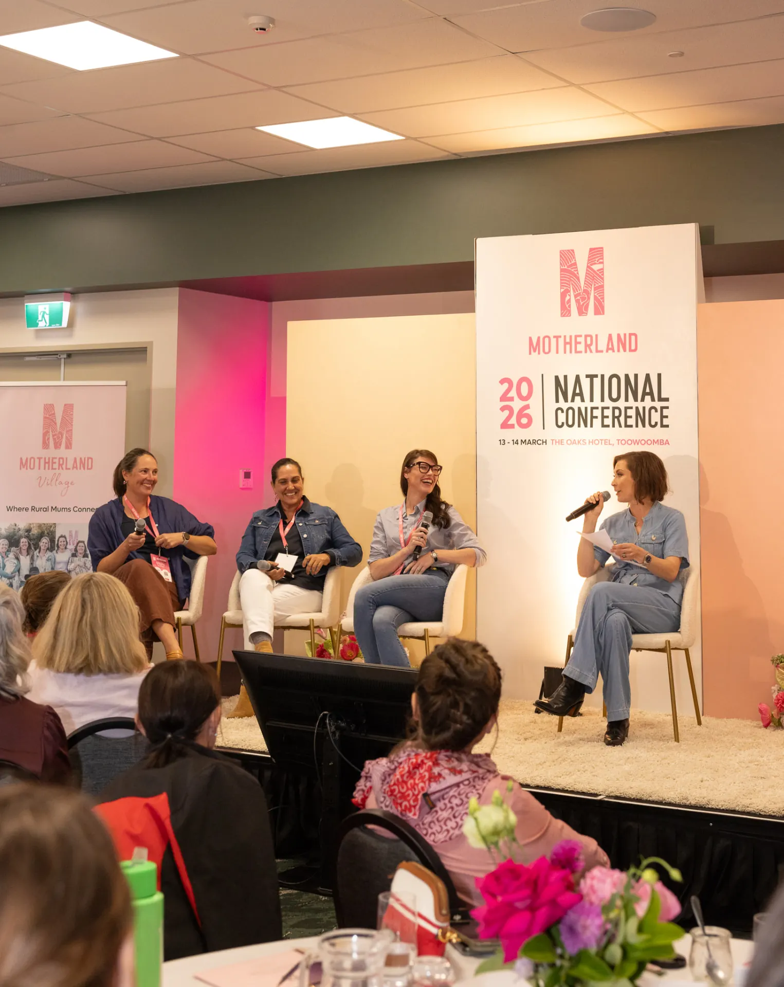 Panel of women on stage at the 2026 Motherland National Conference