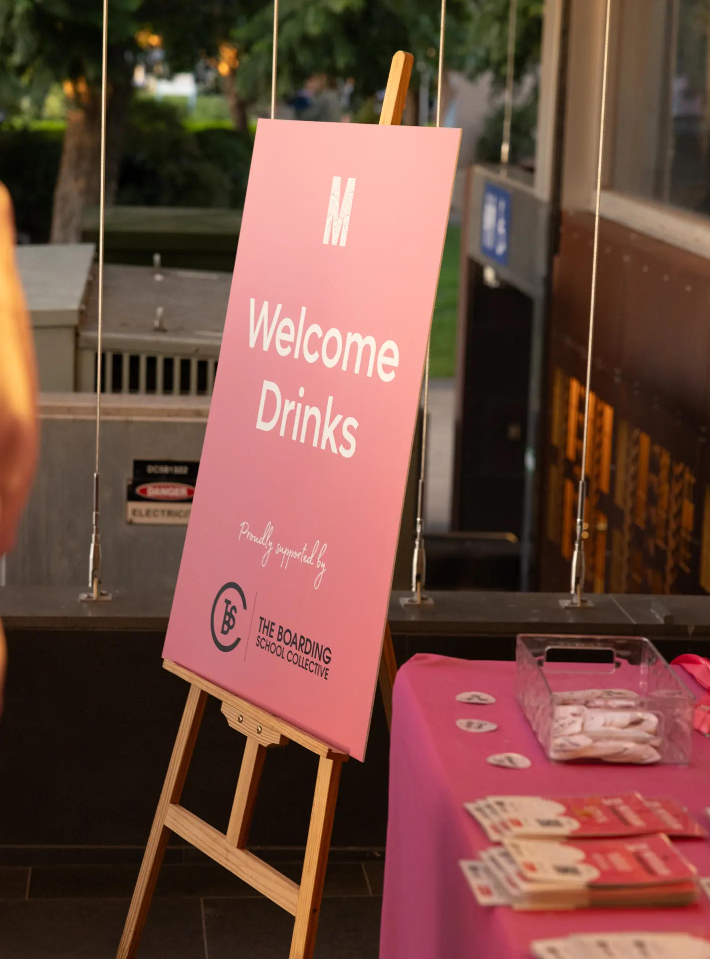 Welcome drinks sign at the 2026 conference